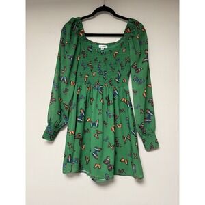 Steve Madden Milkmaid Women's Green Butterfly Mini Dress Size XS Babydoll Boho‎
